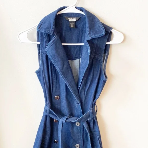 White House Black Market Denim Double Breasted Trench Mini Dress women’s CS - Picture 4 of 8